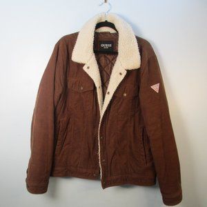 Guess Brown Corduroy Sherpa Lines bomber jacket Men Size XL